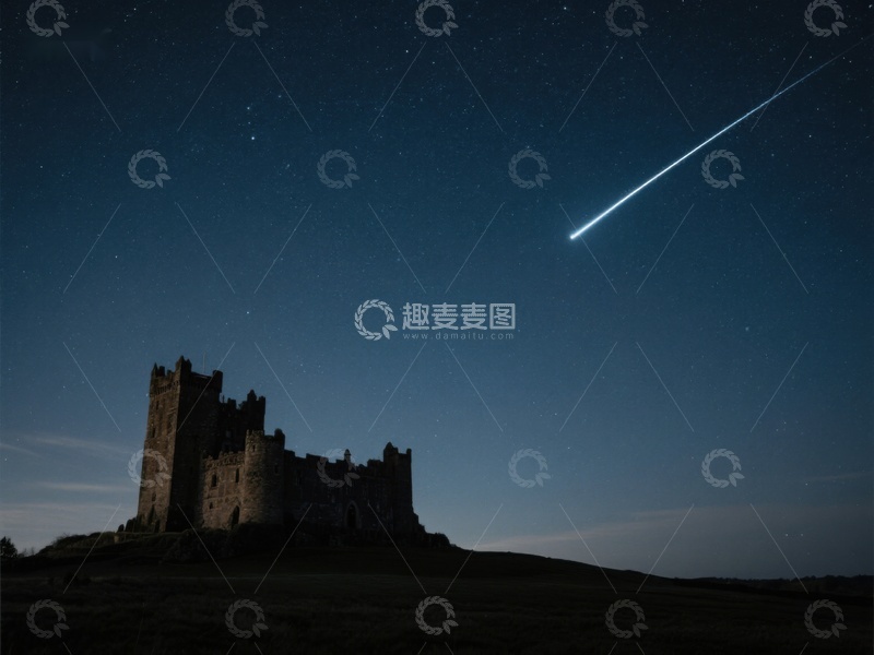 高清大图下载【趣麦麦图】夜空流星划过古堡