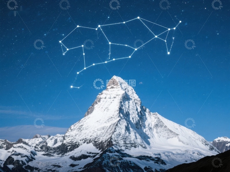高清大图下载【趣麦麦图】雪山之巅与星空星座
