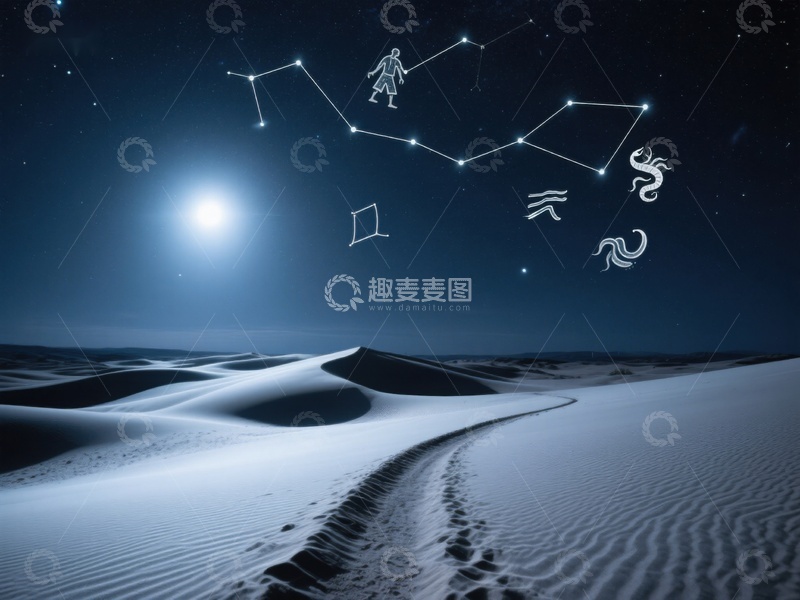 高清大图下载【趣麦麦图】沙漠夜空下的星座轨迹