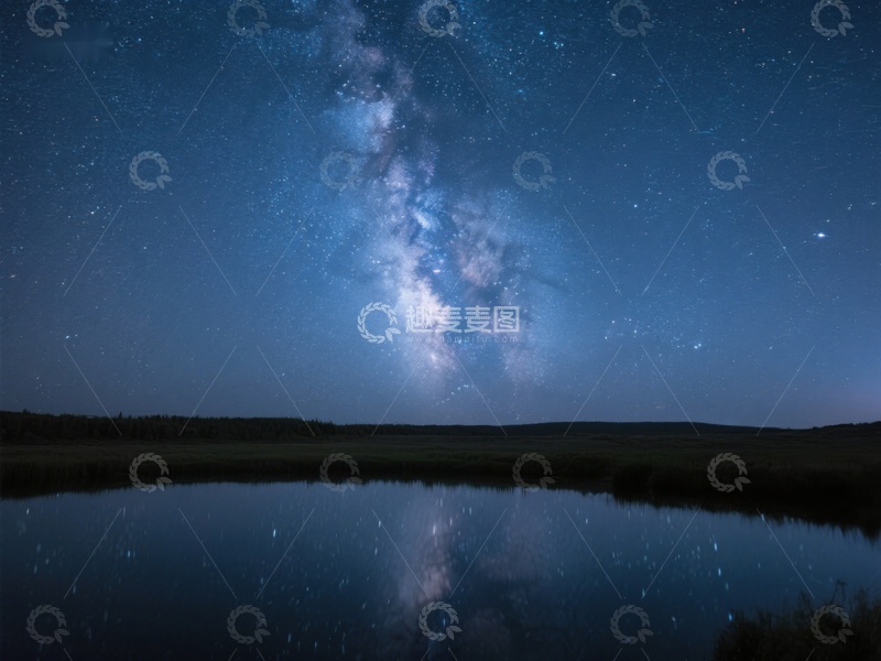 高清大图下载【趣麦麦图】银河倒映湖面，夜空璀璨如梦