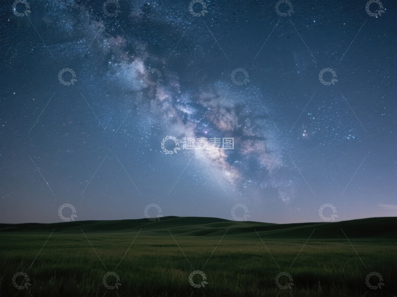 高清大图下载【趣麦麦图】-银河横跨夜空，草原静谧无声