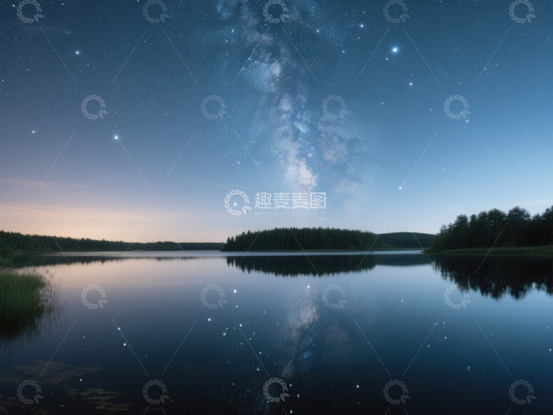 高清大图下载【趣麦麦图】夜空银河映湖面