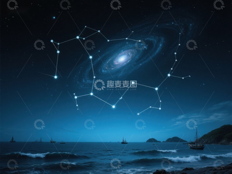 高清大图下载【趣麦麦图】夜空星座与银河映照海岸