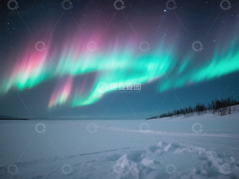 高清大图下载【趣麦麦图】极光在雪原上空舞动