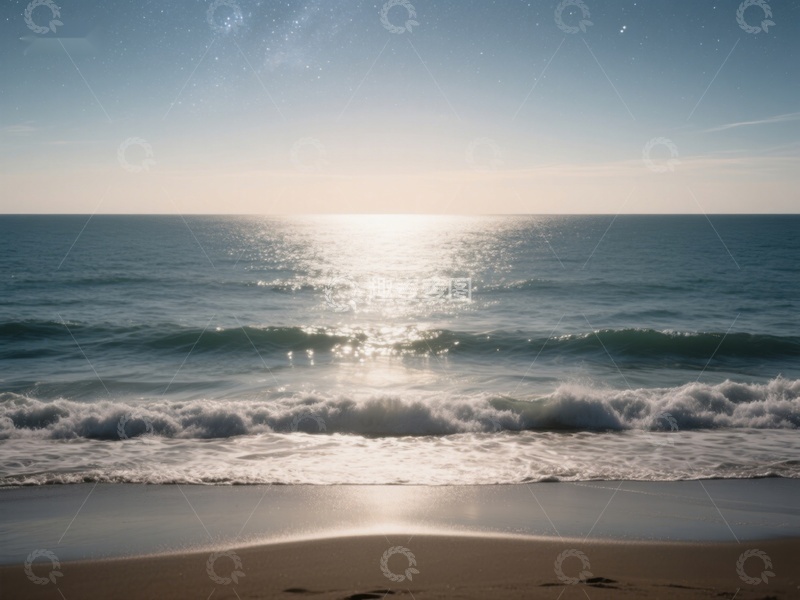 高清大图下载【趣麦麦图】日落海滩波光粼粼