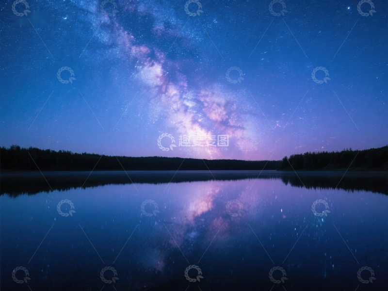 高清大图下载【趣麦麦图】银河映湖夜景
