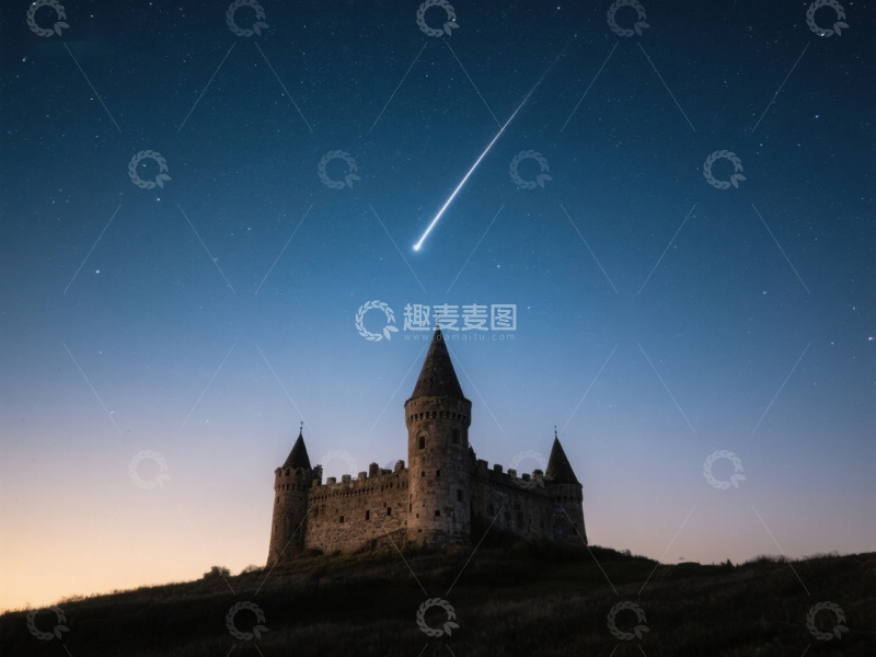高清大图下载【趣麦麦图】夜空流星划过古堡