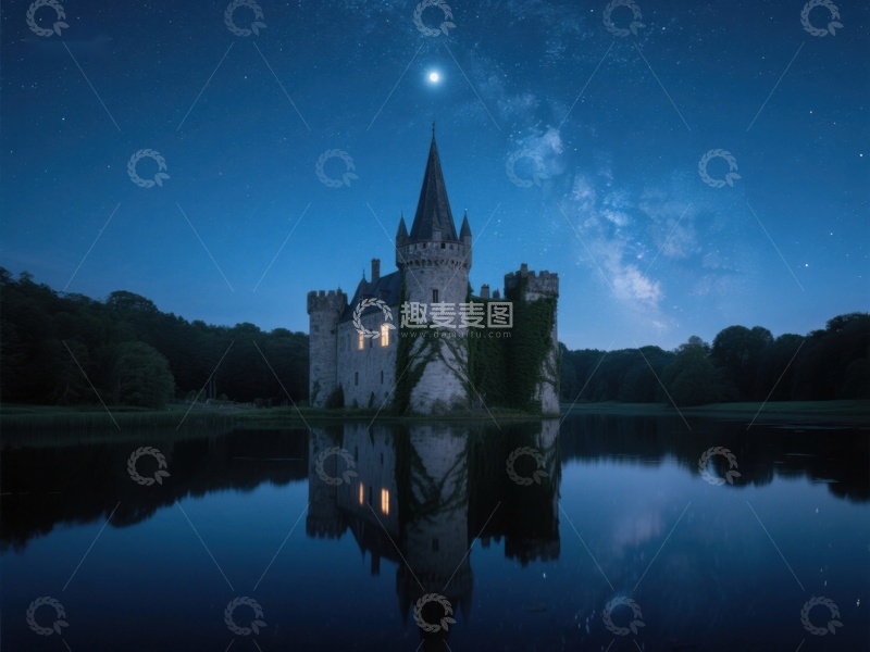 高清大图下载【趣麦麦图】夜空下的古堡倒影
