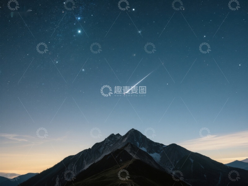 高清大图下载【趣麦麦图】流星划过夜空，山峰静谧壮观