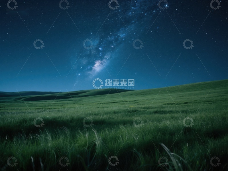 高清大图下载【趣麦麦图】夜空银河下的宁静草原
