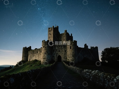 夜空下的古老城堡