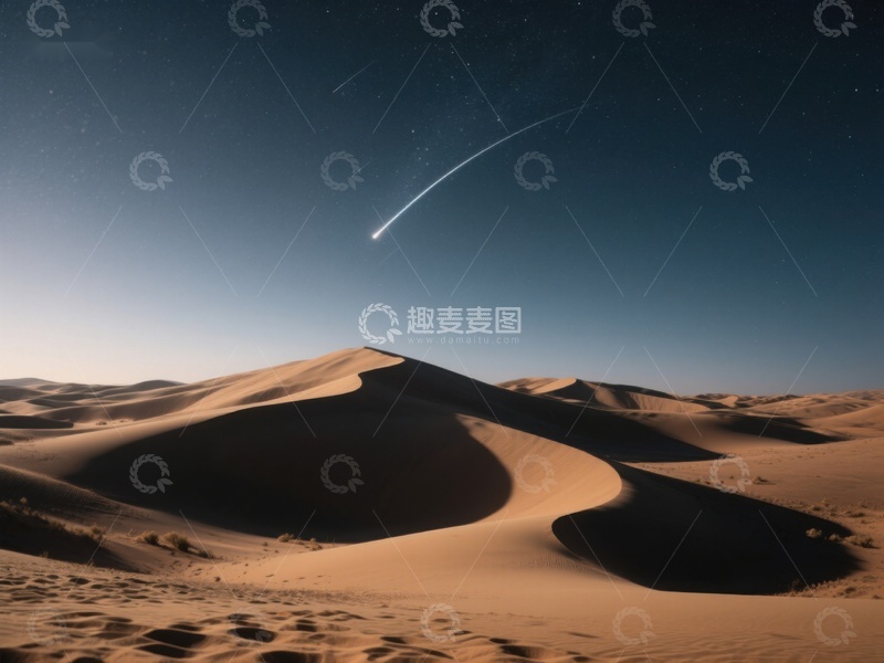 高清大图下载【趣麦麦图】沙漠夜空流星划过