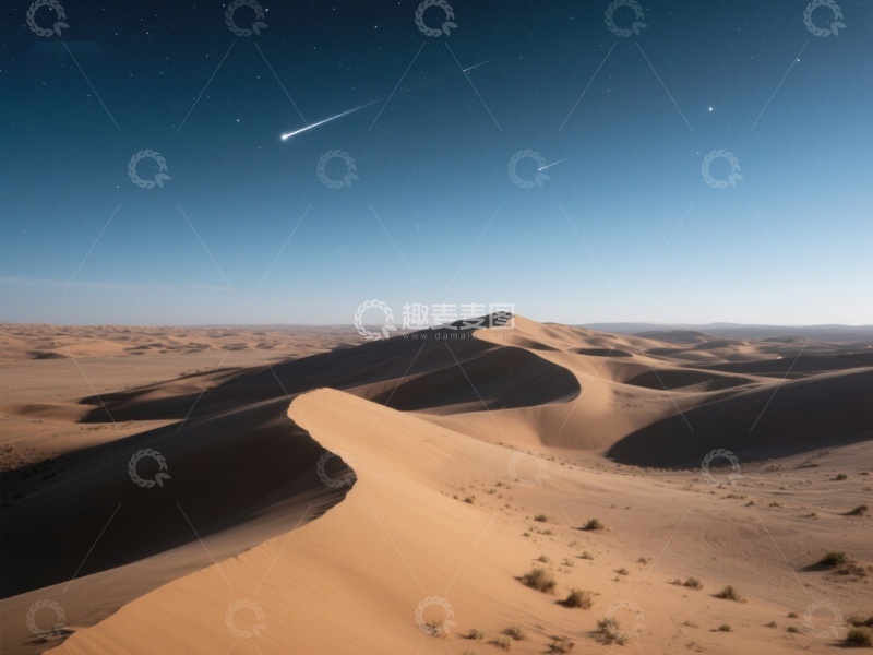 高清大图下载【趣麦麦图】沙漠夜空下的流星划过