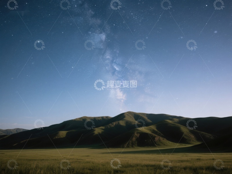 高清大图下载【趣麦麦图】星空下的草原与山丘