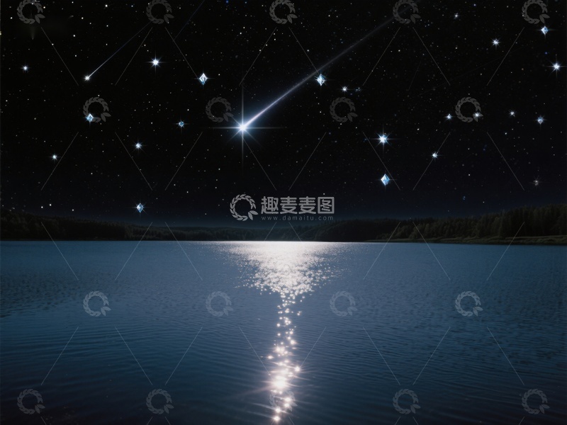 高清大图下载【趣麦麦图】夜空流星划过湖面倒影