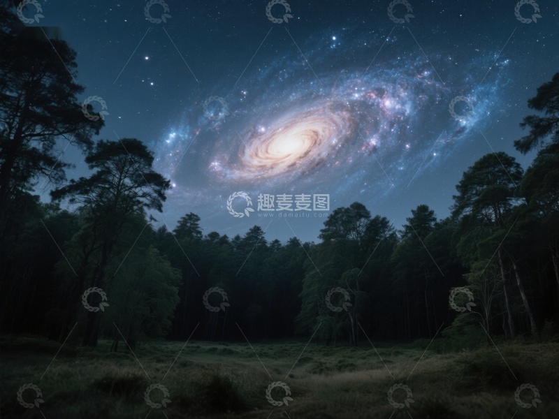 高清大图下载【趣麦麦图】森林夜景与星系奇观