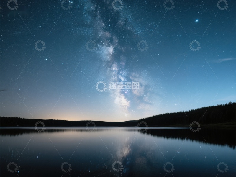 高清大图下载【趣麦麦图】银河映照湖面，夜空璀璨