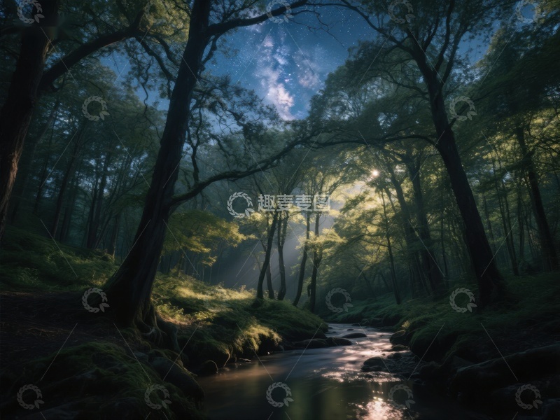 高清大图下载【趣麦麦图】幽静森林中的潺潺溪流