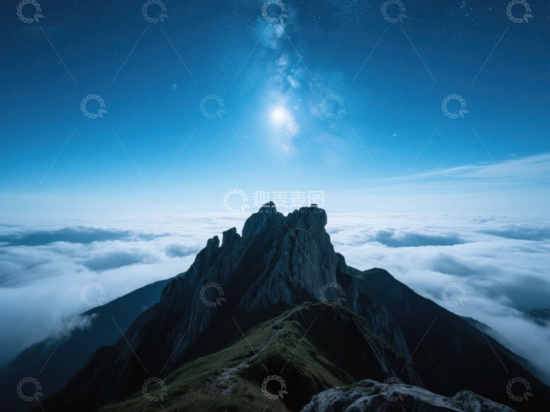高清大图下载【趣麦麦图】夜空下的山峰与云海
