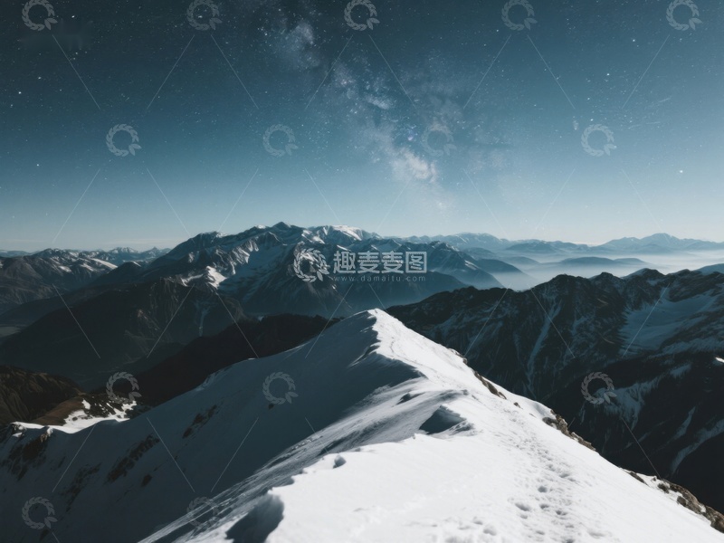 高清大图下载【趣麦麦图】雪山之巅，银河璀璨