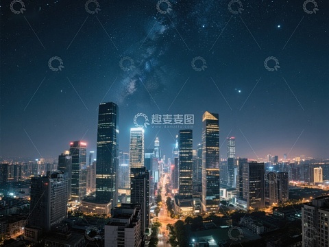 夜空下的城市天际线