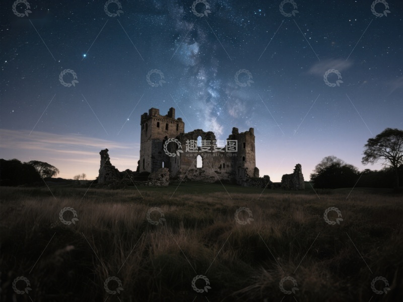 高清大图下载【趣麦麦图】星空下的古老废墟