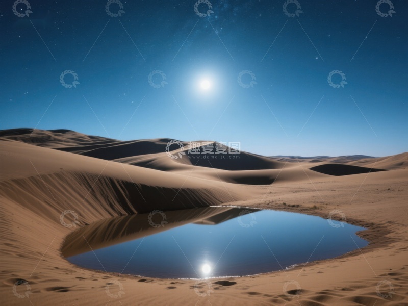 高清大图下载【趣麦麦图】沙漠夜景中的月亮倒影
