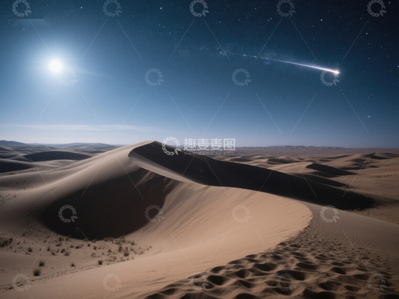 高清大图下载【趣麦麦图】沙漠夜景：流星划过星空