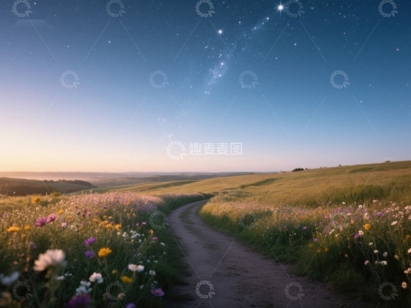 高清大图下载【趣麦麦图】星光下的田园小径