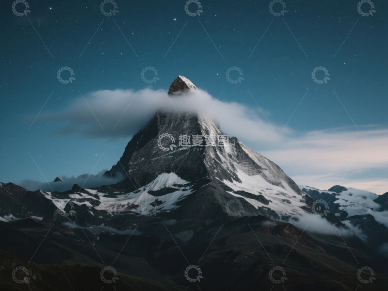 高清大图下载【趣麦麦图】夜幕下的雪山之巅