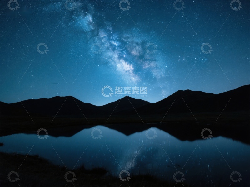 高清大图下载【趣麦麦图】夜空银河映湖面，山影静谧