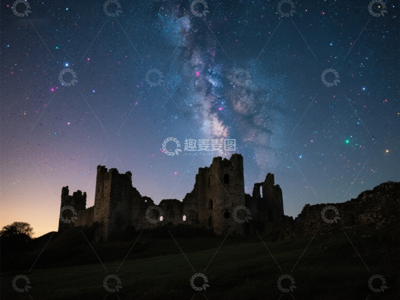 高清大图下载【趣麦麦图】星空下的古老城堡遗迹