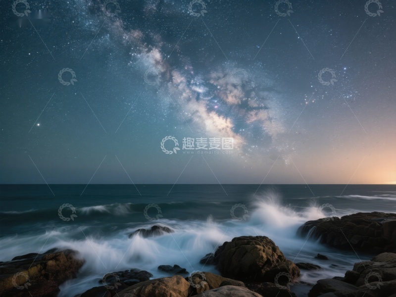 高清大图下载【趣麦麦图】银河映照海岸夜景