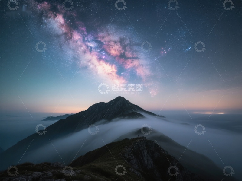高清大图下载【趣麦麦图】星河璀璨，云海缭绕山巅