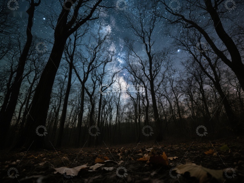 高清大图下载【趣麦麦图】夜空下的森林剪影
