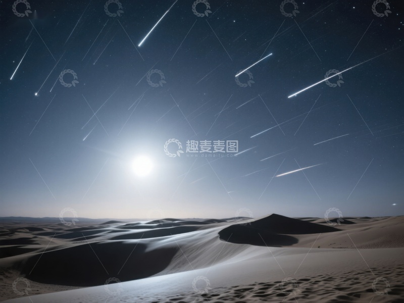 高清大图下载【趣麦麦图】沙漠夜空下的流星雨