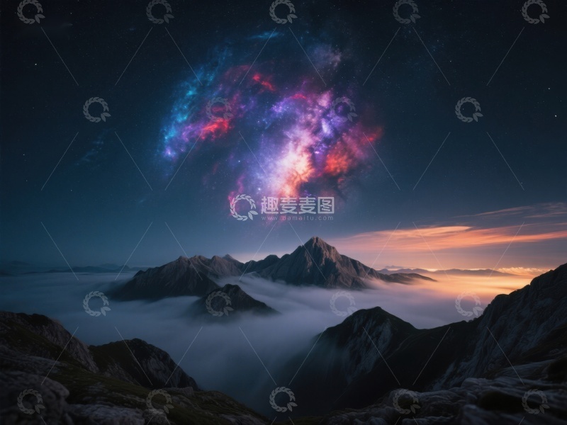 高清大图下载【趣麦麦图】星空下的山峦与云海
