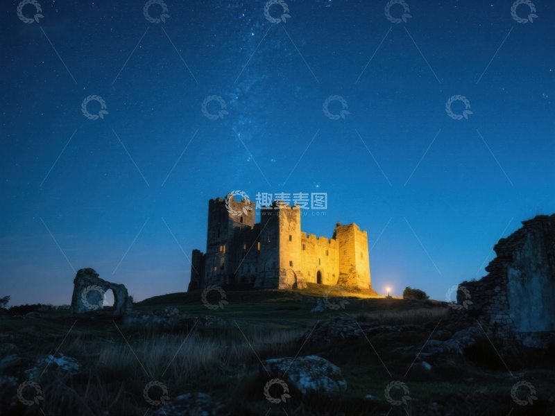 高清大图下载【趣麦麦图】夜幕下的古堡剪影