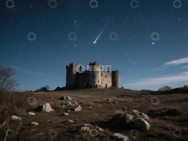 高清大图下载【趣麦麦图】夜空流星划过古堡