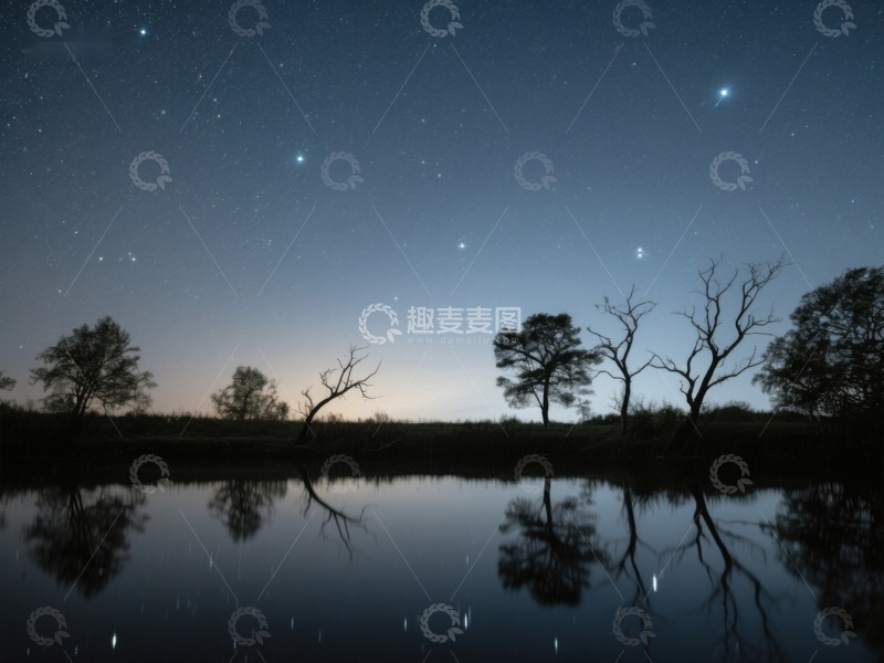 高清大图下载【趣麦麦图】夜空下的静谧湖畔