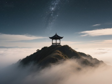 山顶亭台云海星空
