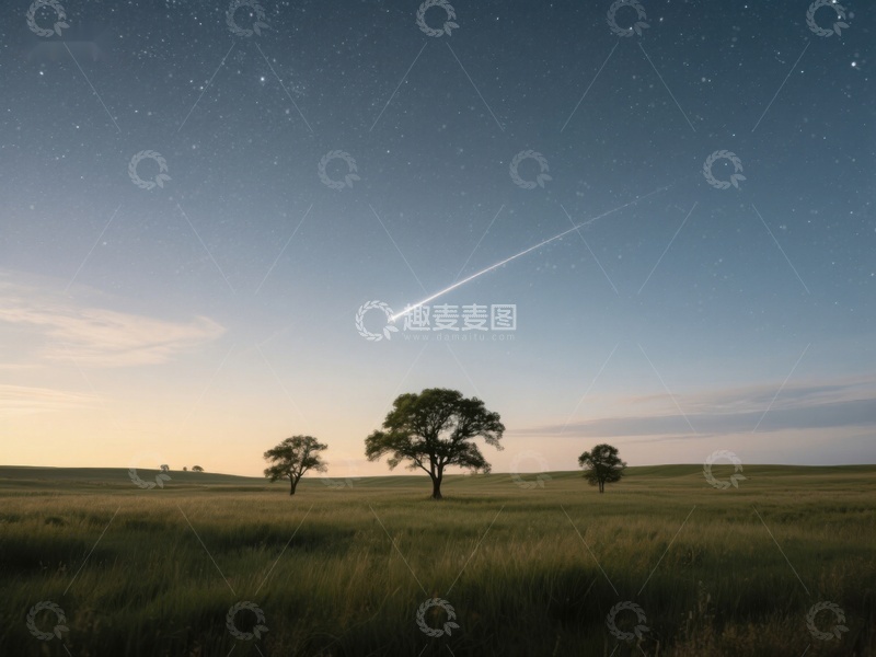 高清大图下载【趣麦麦图】夜空流星划过宁静草原