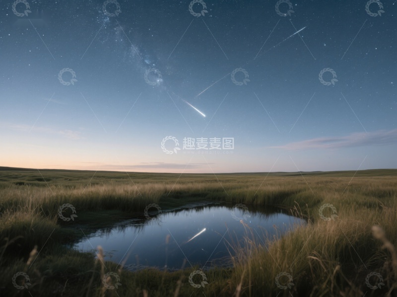 高清大图下载【趣麦麦图】夜空流星划过静谧池塘