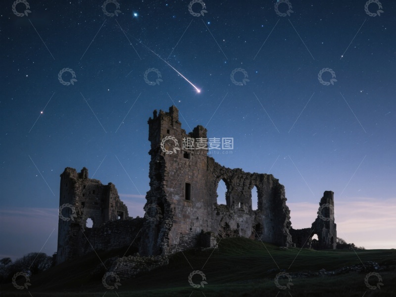 高清大图下载【趣麦麦图】夜空流星划过古老废墟