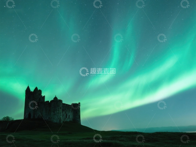 高清大图下载【趣麦麦图】极光下的古老城堡