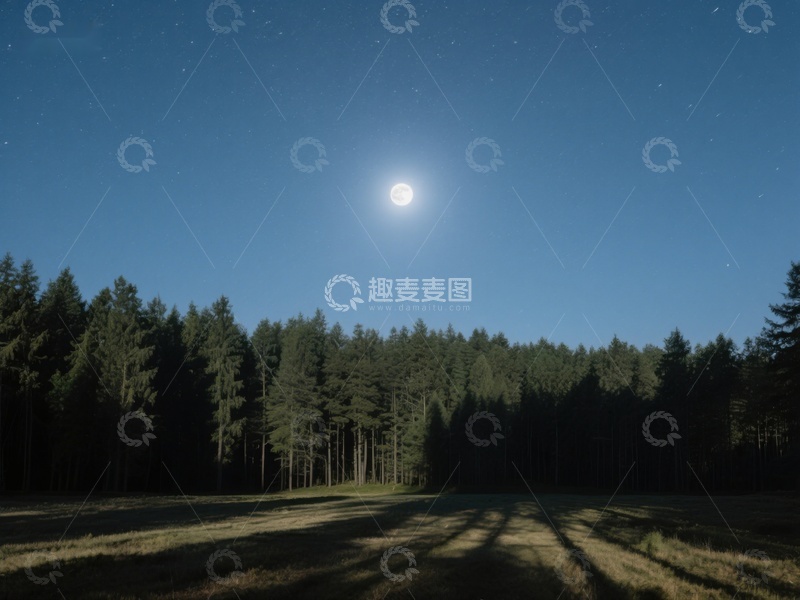 高清大图下载【趣麦麦图】月夜森林静谧景象