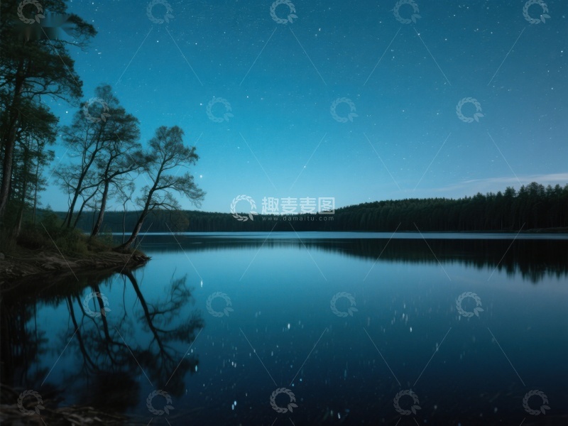 高清大图下载【趣麦麦图】夜空下的宁静湖面