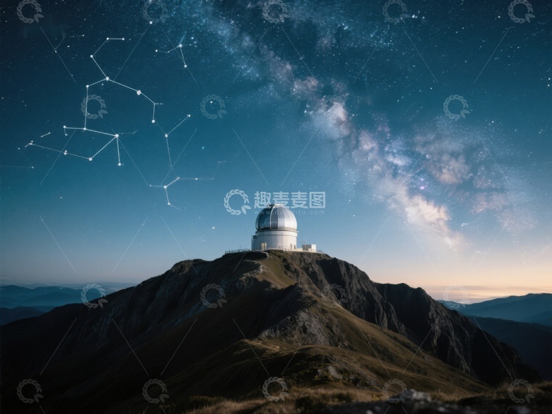 高清大图下载【趣麦麦图】山顶天文台仰望星空