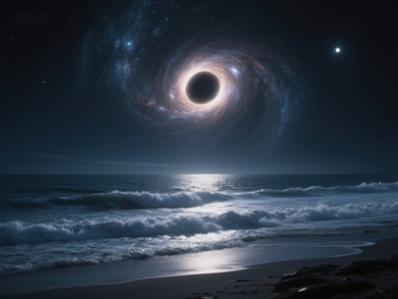 黑洞映照夜空下的海浪