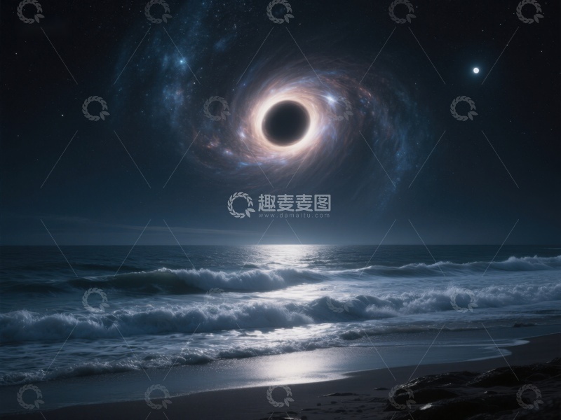 高清大图下载【趣麦麦图】黑洞映照夜空下的海浪